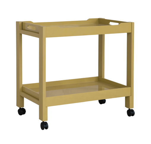 Acacia Wood Lacquered 2Tier Bar Cart on Casters Yellow
