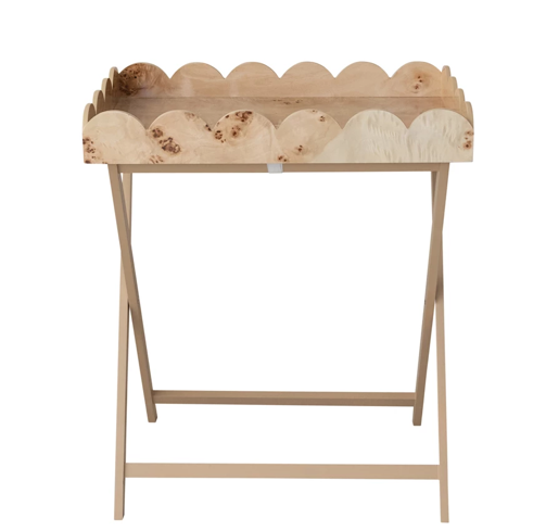 Burl Wood Veneer Folding Table w Removable Scalloped Tray Natural