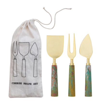 Cheese Knives w Marbled Resin Handles Set of 3