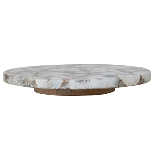 Agate Lazy Susan w Mango Wood Base Natural