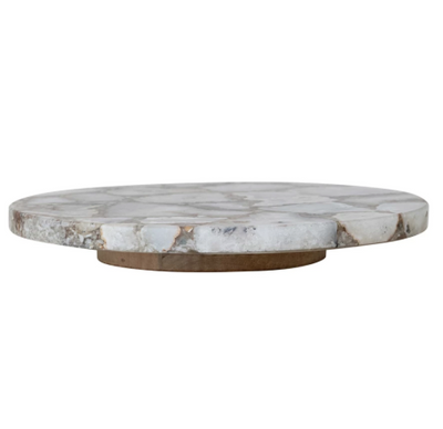 Agate Lazy Susan w Mango Wood Base Natural