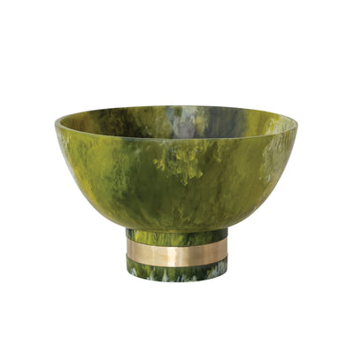 Footed Bowl w Gold Finish Metal Wrap Green