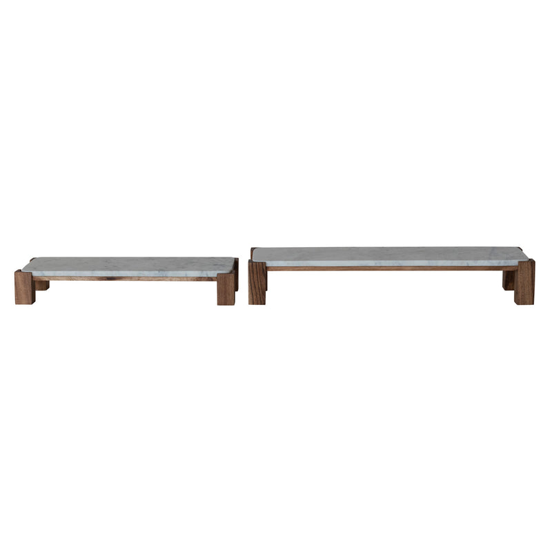 Marble Acacia Wood Nesting Pedestal