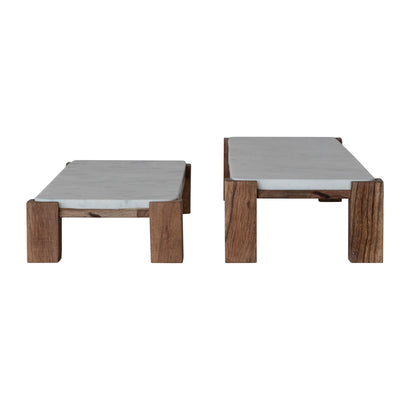 Marble Acacia Wood Nesting Pedestal
