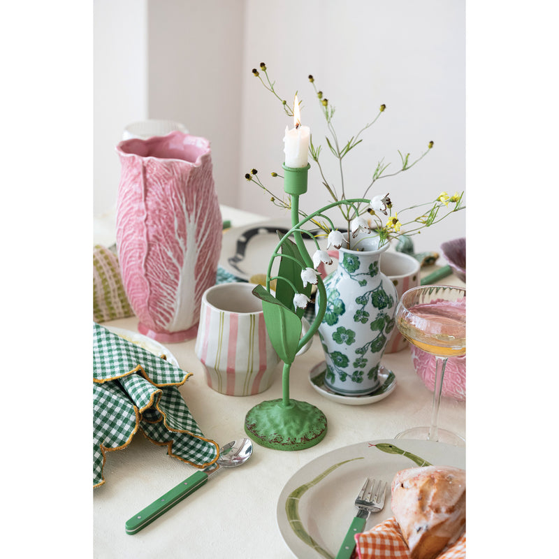 Cabbage Shaped Pitcher w Twisted Handle Pink