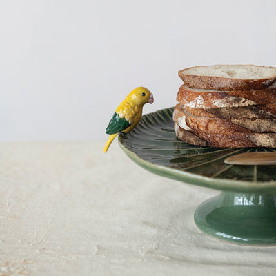 Pedestal with 3D Bird Green Yellow
