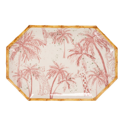 Octagon Shaped Platter wPalm Trees Animals Bamboo