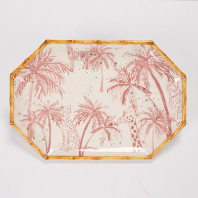 Octagon Shaped Platter wPalm Trees Animals Bamboo
