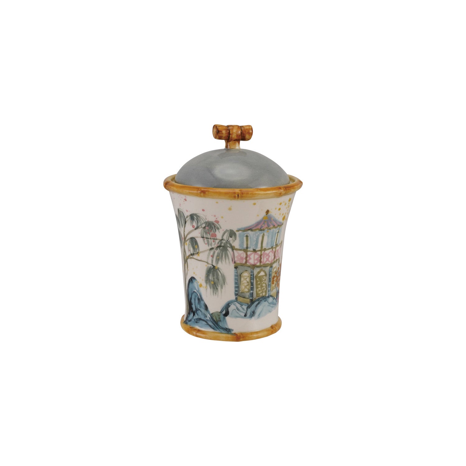 Canister w House Palm Tree Bamboo