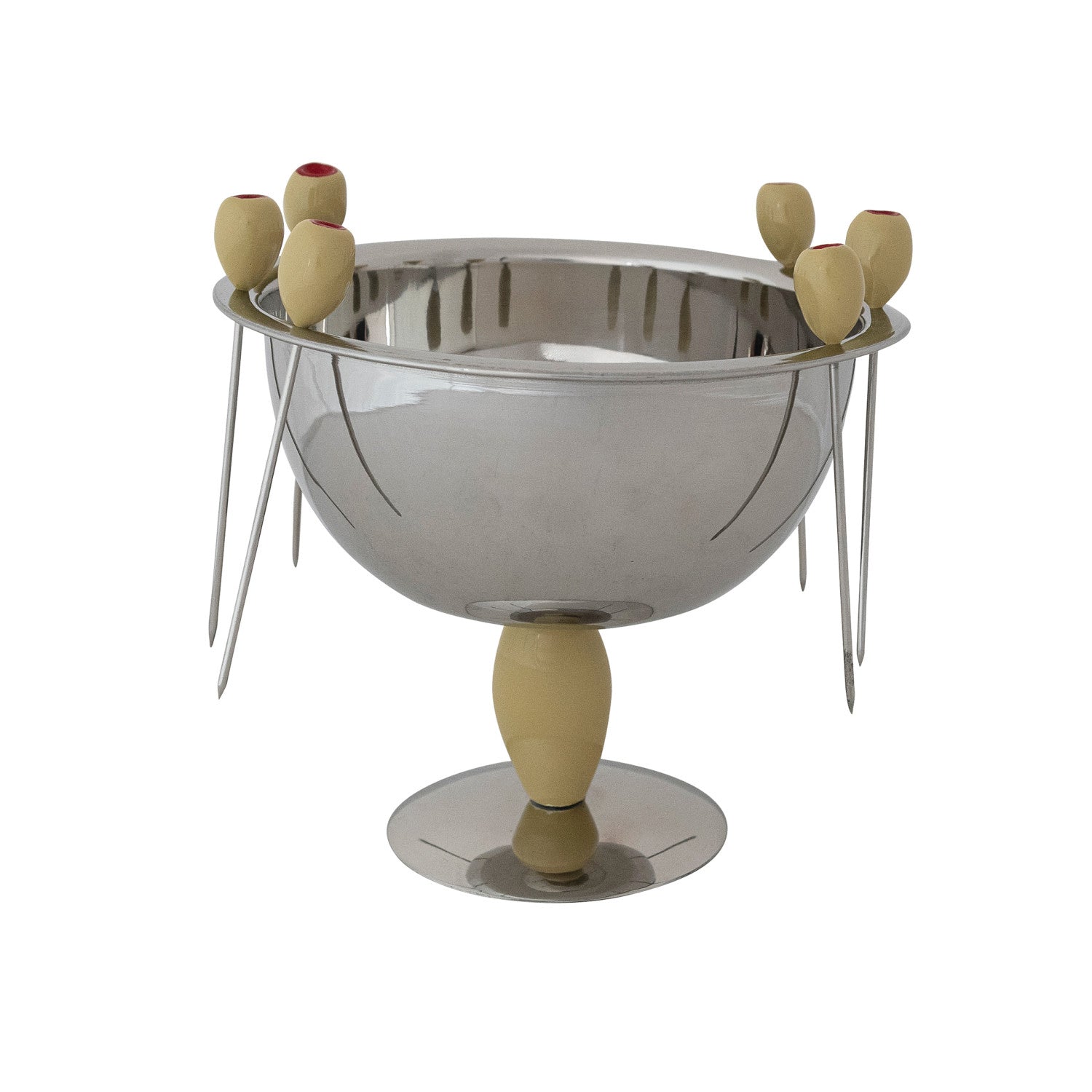 Footed Bowl w 6 Olive Shaped Appetizer Picks on Rim