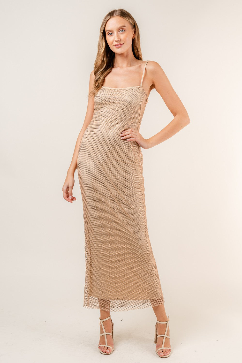 Crystal Mesh Maxi Dress Nude