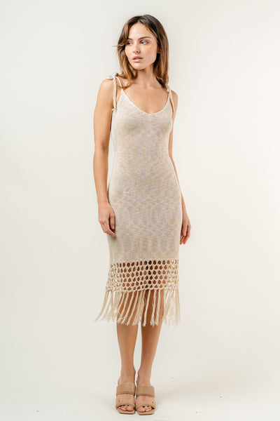 Reyna Crochet Midi Dress Natural