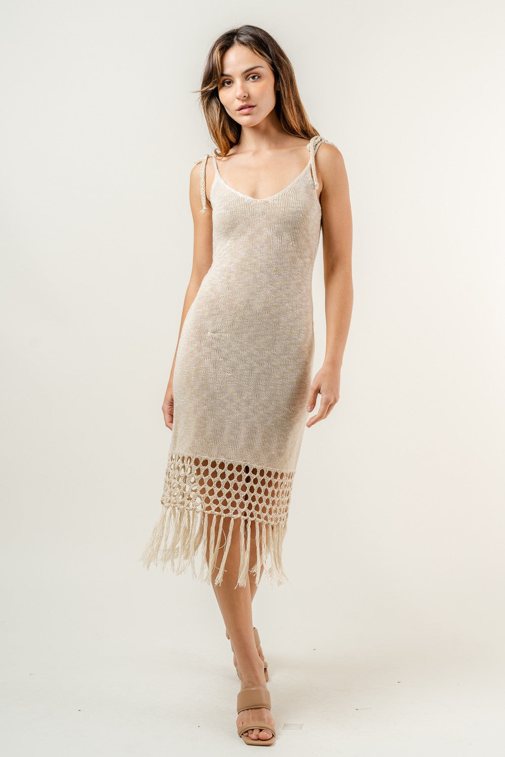 Reyna Crochet Midi Dress Natural