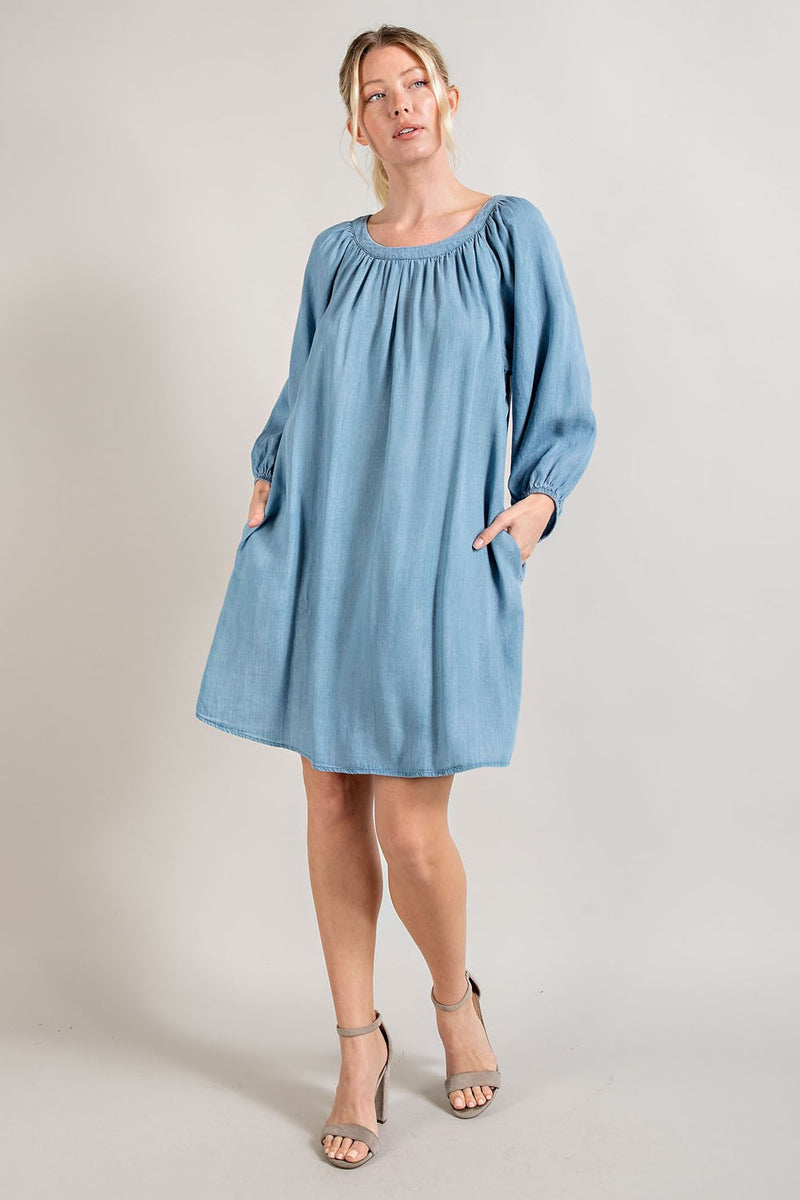 Soft Neck Mini Dress Denim