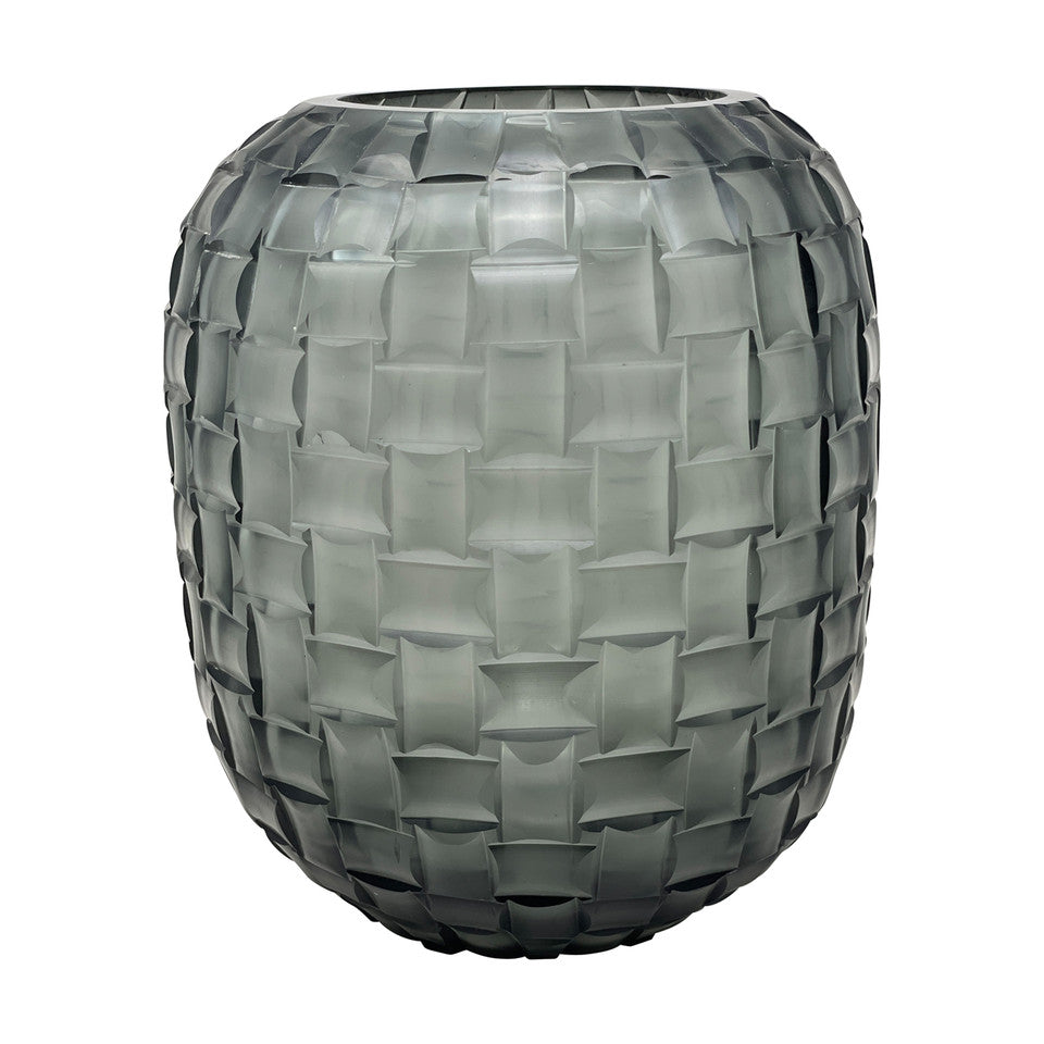 Jordan Glass 9"Woven Finish Vase Gray