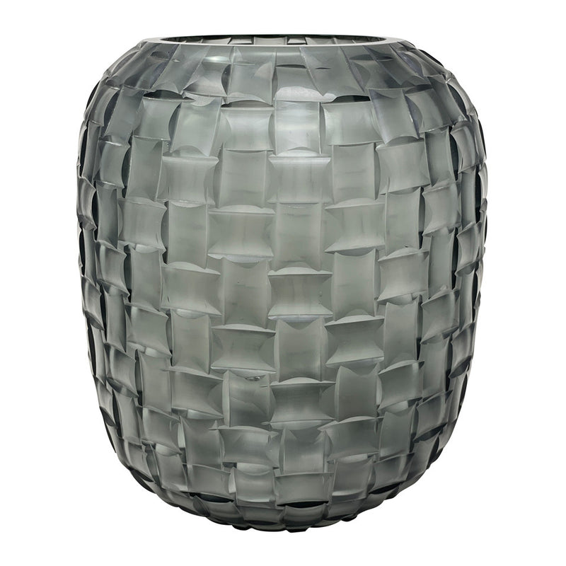 Jordan Glass 9"Woven Finish Vase Gray