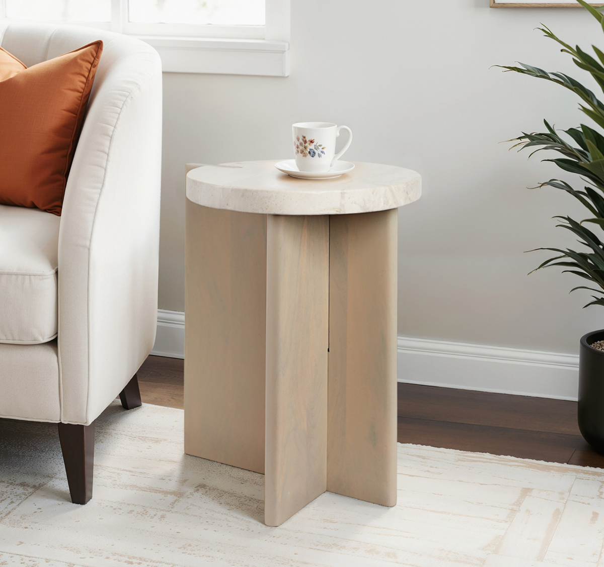 Connley Small Marble and Wood Accent Table