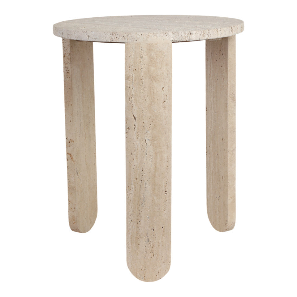 Louva Carved Travertine Accent Table 22in