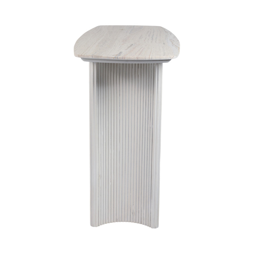 Catalina Travertine Fluted Wood Console Tble/Kd