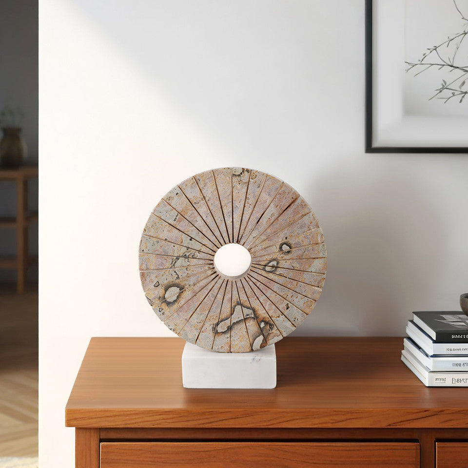 Pompano Beige Marble Disk Statuary 12 inch