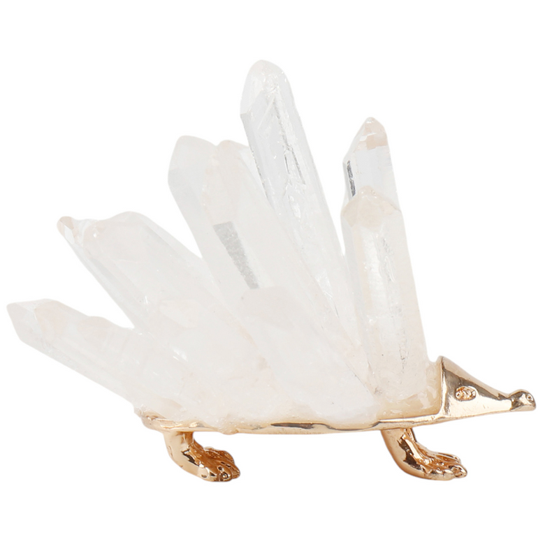 LAURIA QUARTZ CRYSTAL POINT HEDGEHOG, WHT/GLD