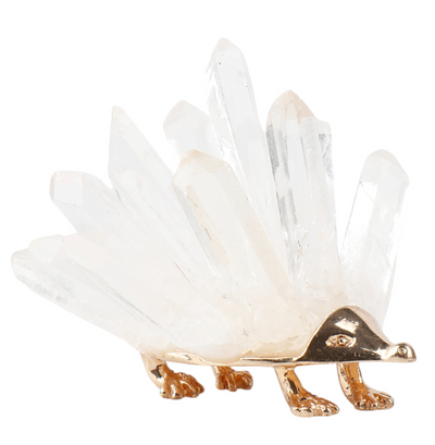 LAURIA QUARTZ CRYSTAL POINT HEDGEHOG, WHT/GLD