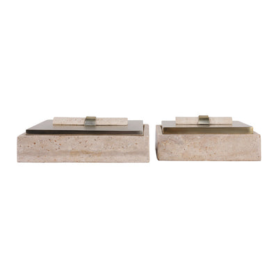 Collassa Travertine And Metal Boxe Gol
