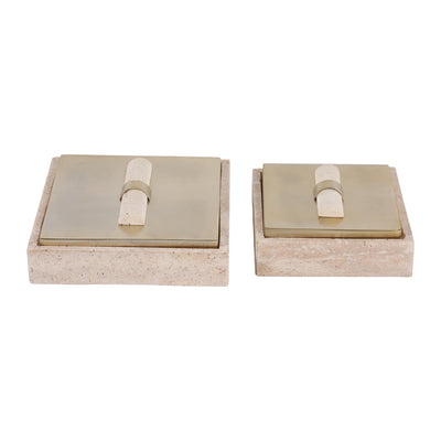 Collassa Travertine And Metal Boxe Gol