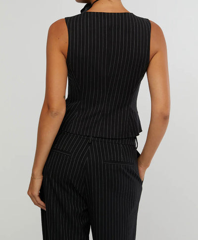 Fitted Pin Stripe Top Black