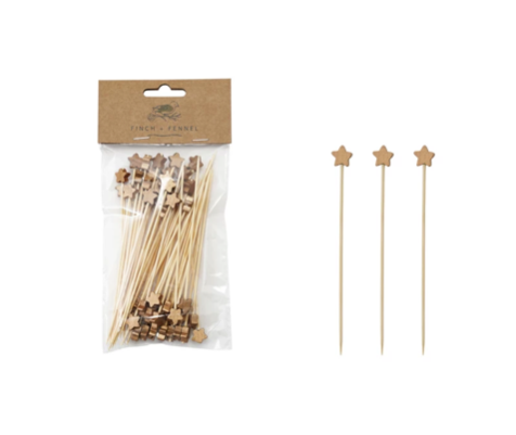 Bamboo Single Use Skewers w Star Shaped Handles