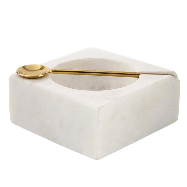 White Square Marble Pinch Pot with Spoon
