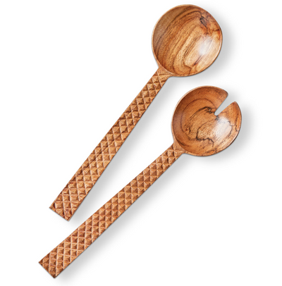 Carved Handle Serving Utensil Set Of 2