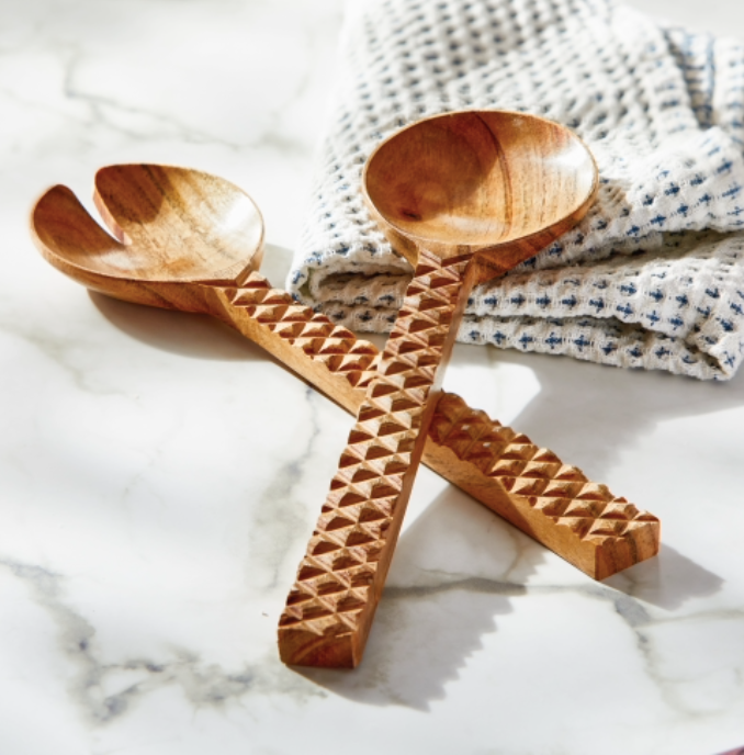 Carved Handle Serving Utensil Set Of 2
