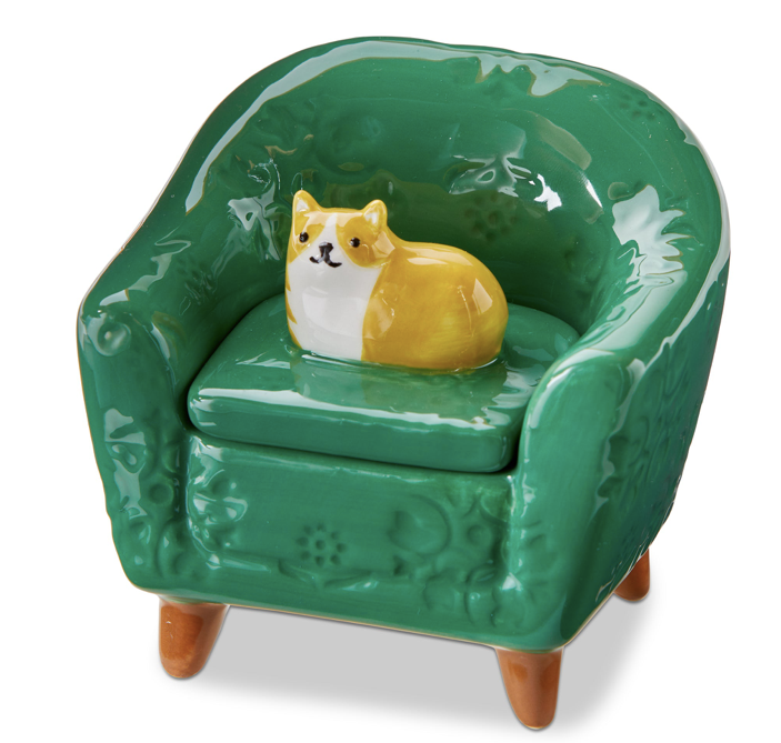 Orange Cat Chair Lidded Trinket Box