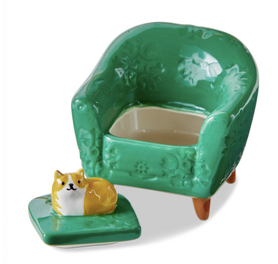 Orange Cat Chair Lidded Trinket Box