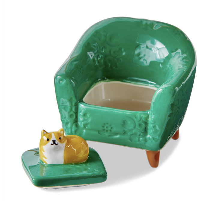 Orange Cat Chair Lidded Trinket Box