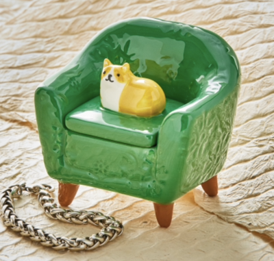 Orange Cat Chair Lidded Trinket Box