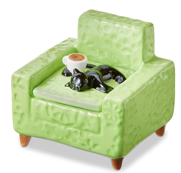 Black Cat Chair Lidded Trinket Box