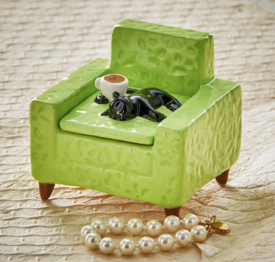 Black Cat Chair Lidded Trinket Box