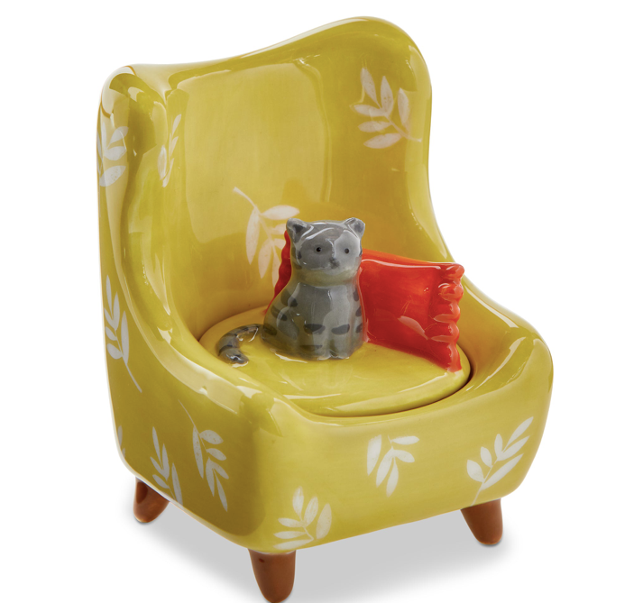 Gray Cat Chair Lidded Trinket Box