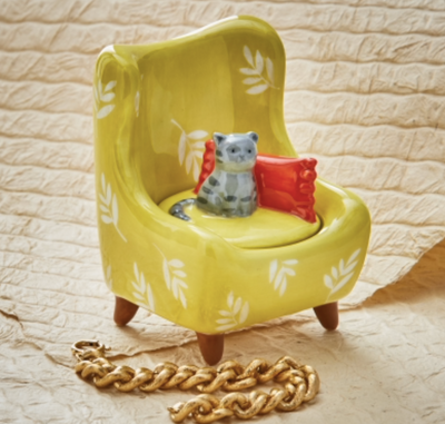 Gray Cat Chair Lidded Trinket Box