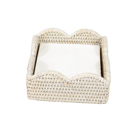 Rattan Scalloped Cocktail Napkin Holders in Cream