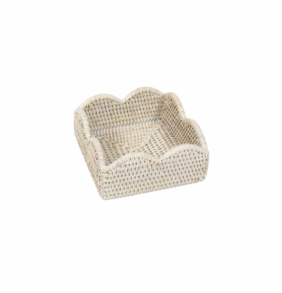 Rattan Scalloped Cocktail Napkin Holders in Cream