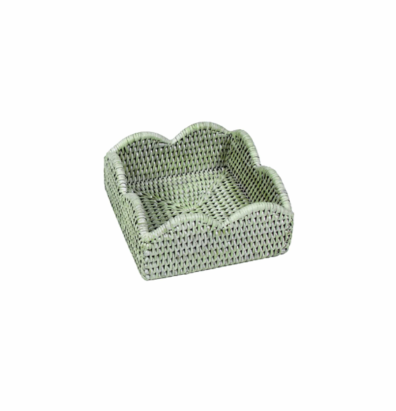 Rattan Scalloped Cocktail Napkin Holders in Green