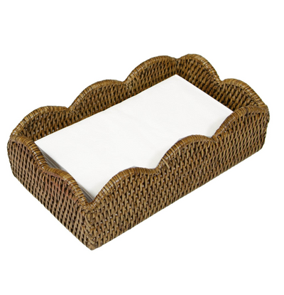 Rattan Scalloped Guest Towel Napkin Holders in Natural