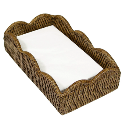 Rattan Scalloped Guest Towel Napkin Holders in Natural