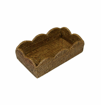 Rattan Scalloped Guest Towel Napkin Holders in Natural