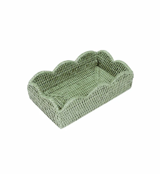 Rattan Scalloped Guest Towel Napkin Holders in Green