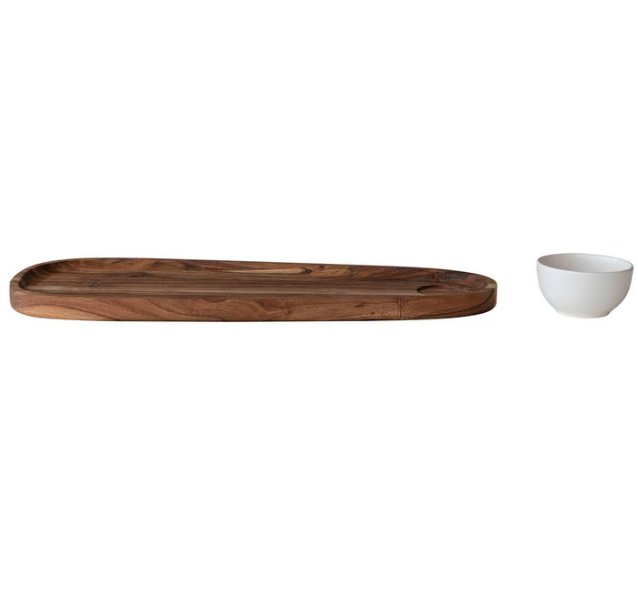 Acacia Wood Serving Tray Set Bowl