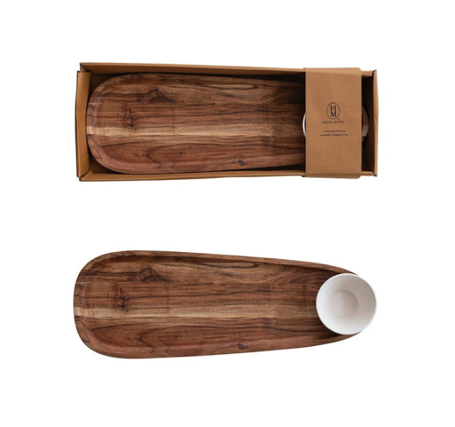Acacia Wood Serving Tray Set Bowl